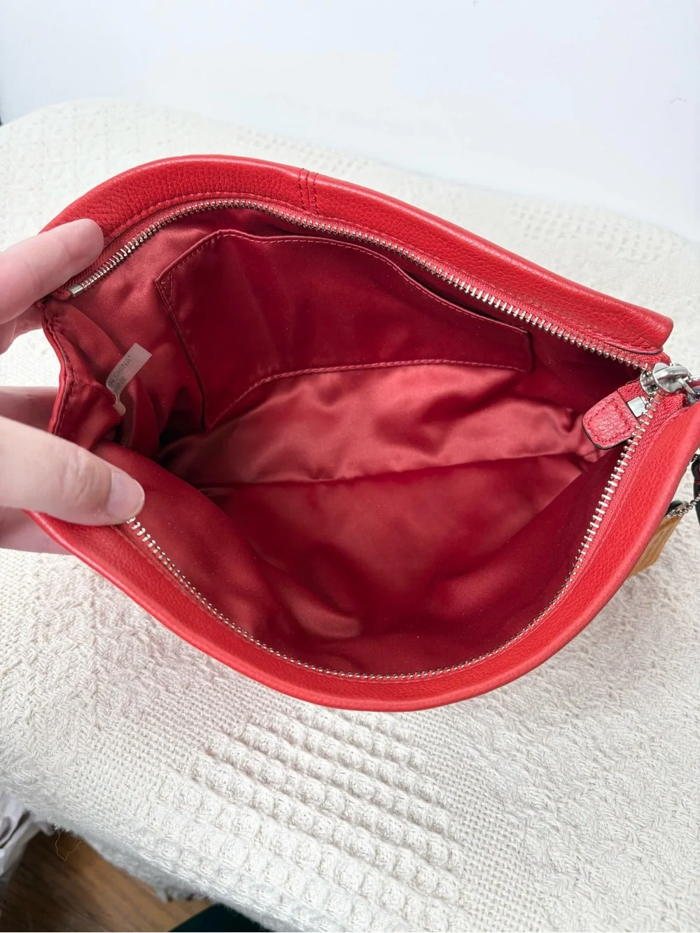 Coach Red Park Leather Large Clutch F49481 Vermillion Silver Wristlet Pouch
